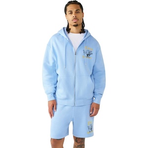 True Religion Men’s Logo Zip Hoodie – Cotton Blend Sweatshirt, Full Zip, Comfortable & Warm Fit(Blue Bell)