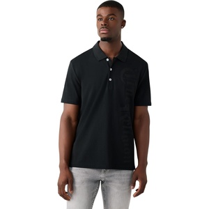 True Religion Men’s Old English TR Pique Polo – 100% Cotton, Comfortable Fit, Lightweight Feel(Jet Black)