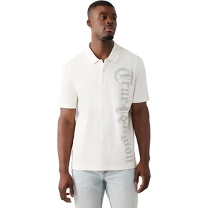 True Religion Men’s Old English TR Pique Polo – 100% Cotton, Comfortable Fit, Lightweight Feel(Winter White)