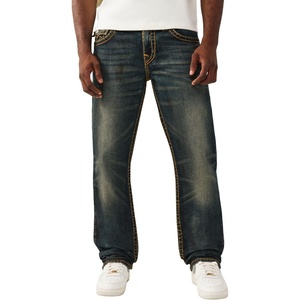 True Religion Men’s Ricky Super T Flap Straight Jeans – Cotton Blend, Straight Fit, Flap Pocket Detail(Decadense Dark Wash)