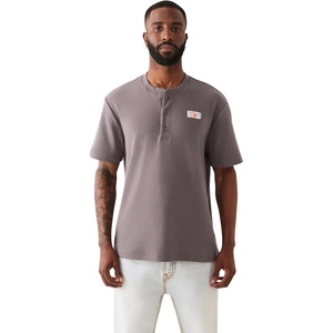 True Religion Men’s Short Sleeve Buddha Knit Henley – 100% Cotton, Lightweight Feel, Comfortable Fit(Granite Grey)