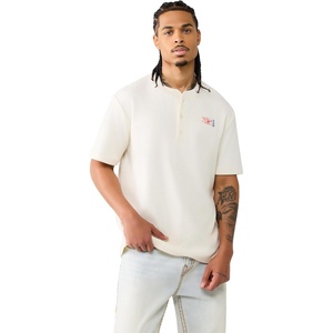 True Religion Men’s Short Sleeve Buddha Knit Henley – 100% Cotton, Lightweight Feel, Comfortable Fit(Winter White)