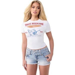 True Religion Women’s Buddha Ruch Top Shirt – 96% Cotton 4% Elastane, Soft Stretch Knit, Premium Comfort(Optic White)