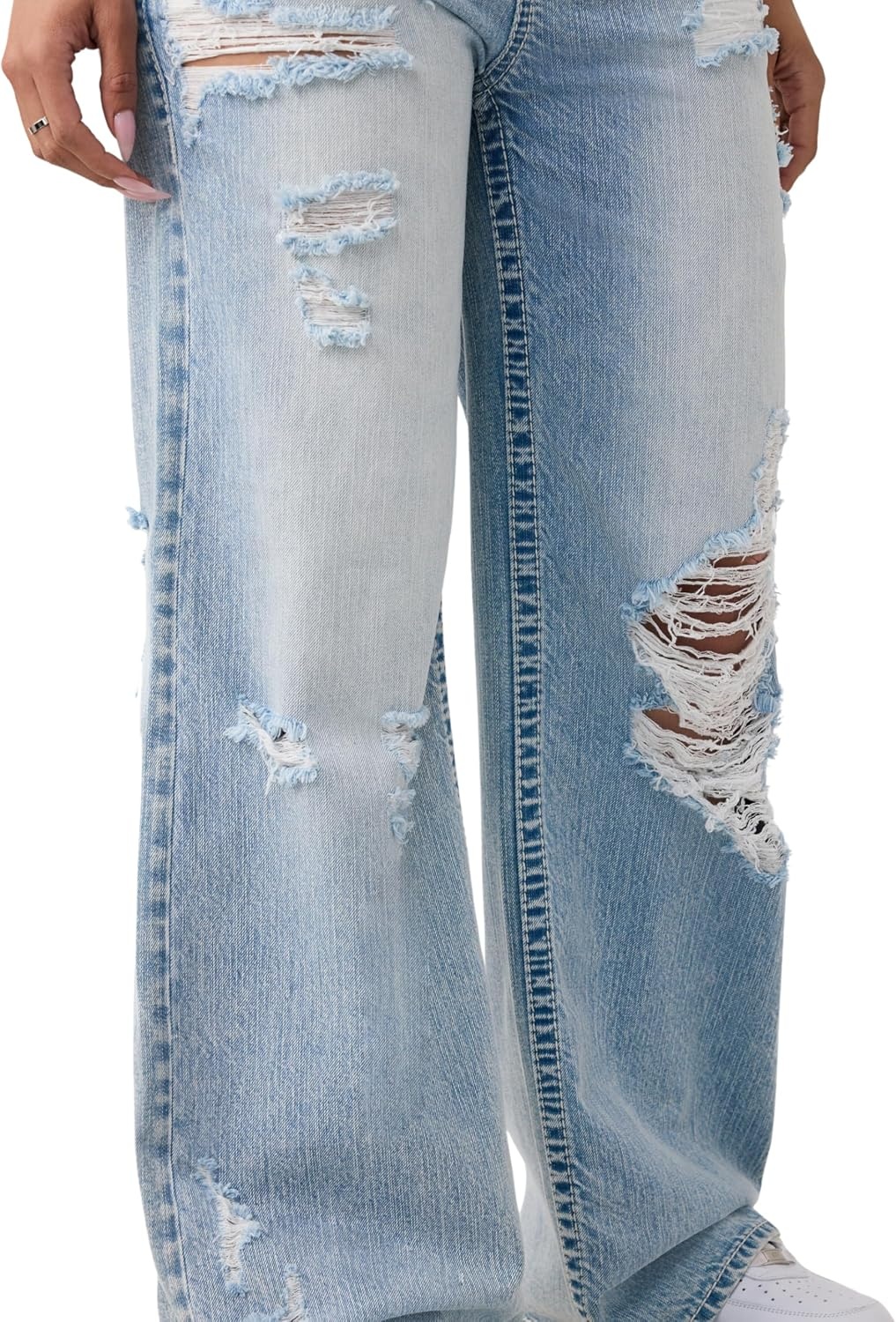 image:imageTrue Religion Womens Distressed Bobbi Baggy Big T Jeans Relaxed Baggy Fit 100 Cotton Denim Premium ConstructionFreckle Wave W Destroy