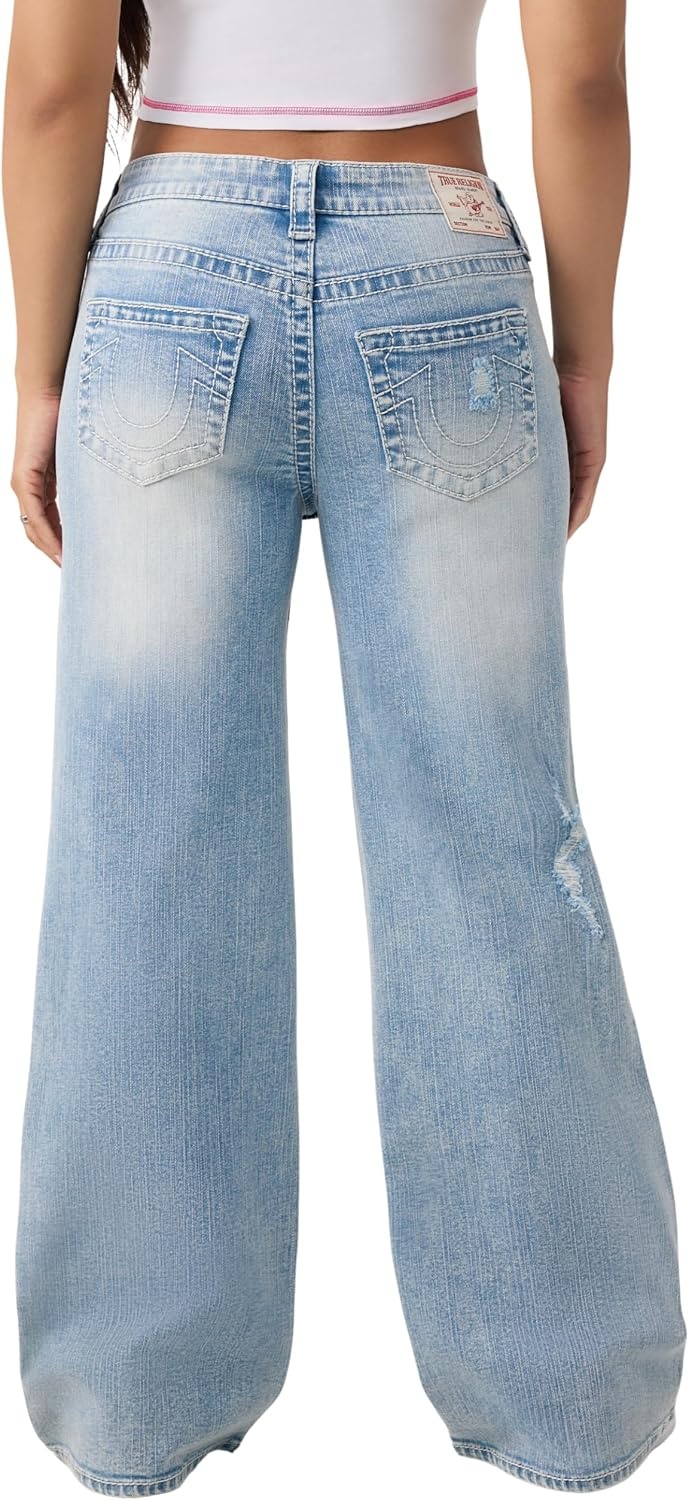 image:imageTrue Religion Womens Distressed Bobbi Baggy Big T Jeans Relaxed Baggy Fit 100 Cotton Denim Premium ConstructionFreckle Wave W Destroy