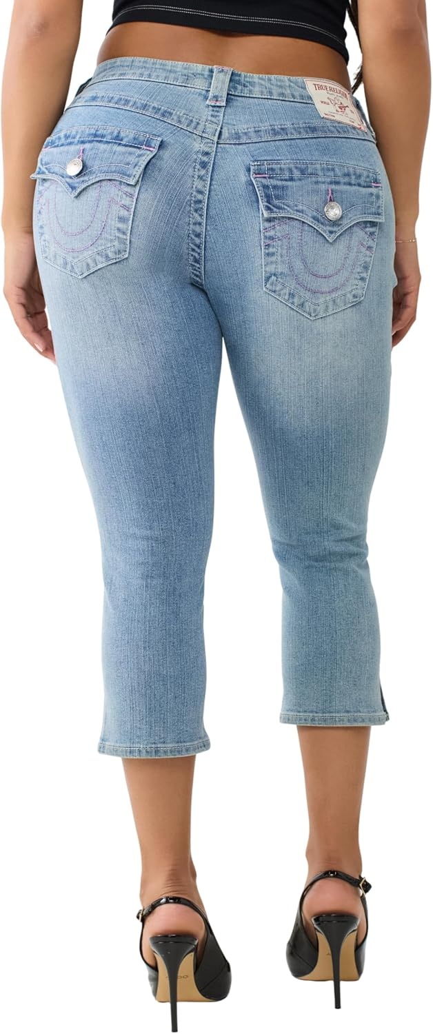 image:imageTrue Religion Womens Jennie Midrise Capri Flap Jeans Capri Length Premium Stretch Denim Trendy FitBaja Horizon