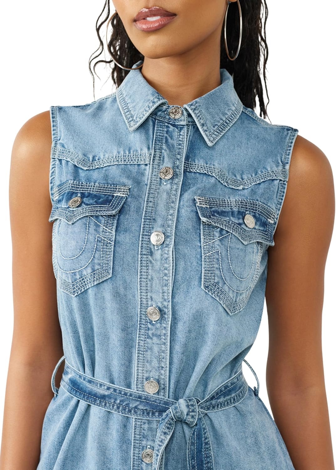 image:imageTrue Religion Womens QT Georgia Sleeveless Dress 100 Cotton SleeveleShort Sleeve Design Everyday EssentialsBare Glow