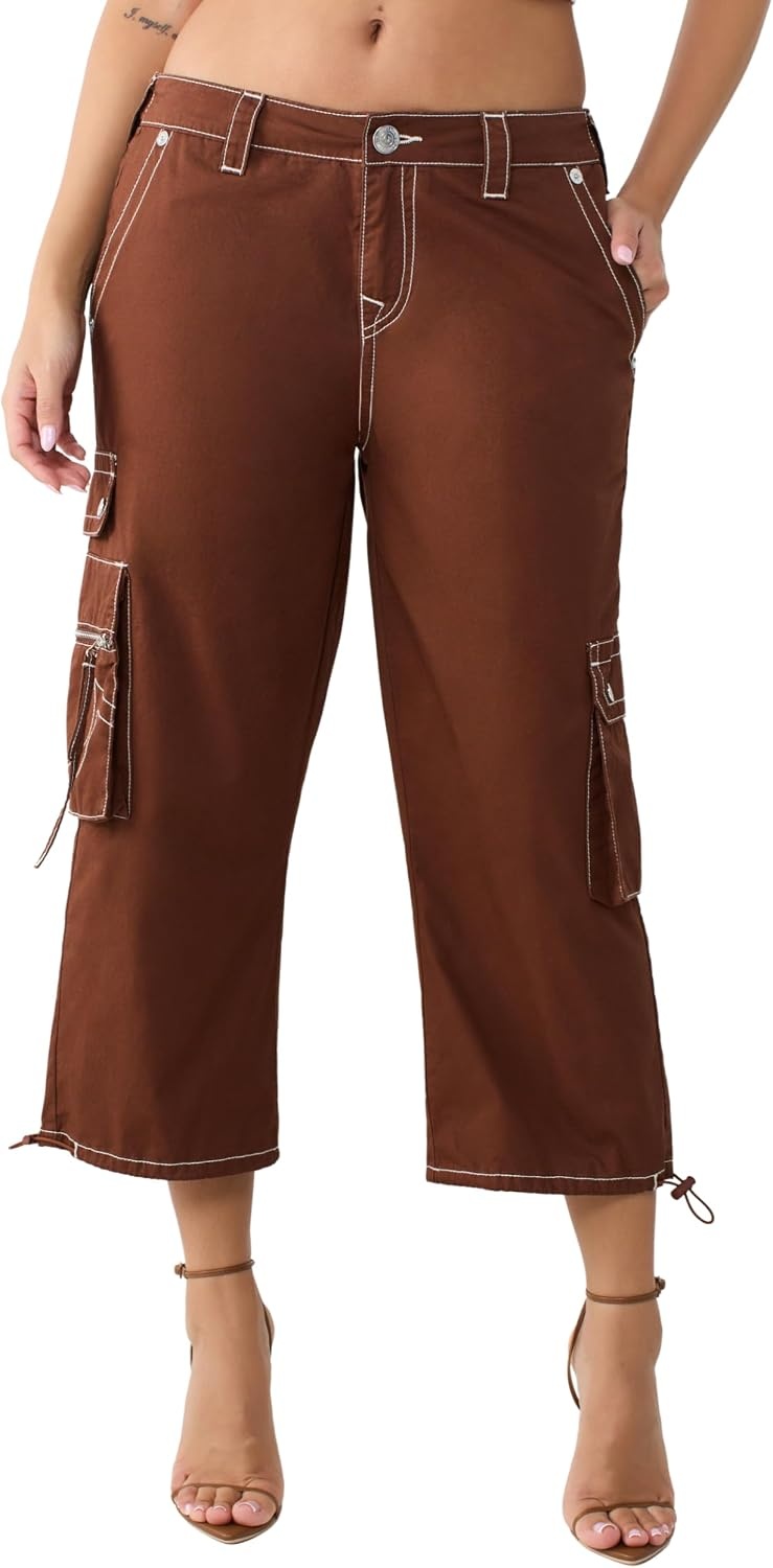 image:imageTrue Religion Womens Y2K Cargo Mid Rise Capri Pants 100 Cotton Mid Rise Fit Capri LengthChocolate Fondant
