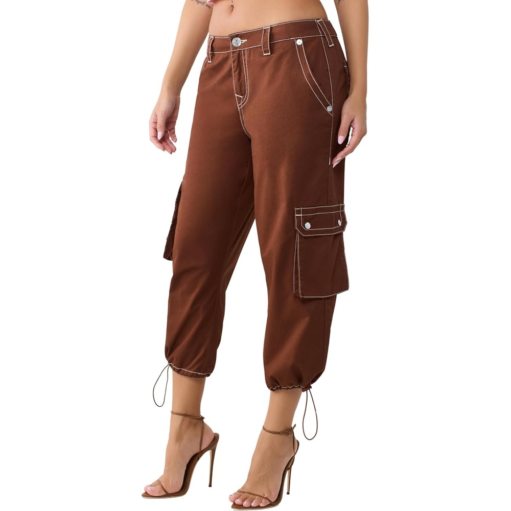 image:imageTrue Religion Womens Y2K Cargo Mid Rise Capri Pants 100 Cotton Mid Rise Fit Capri LengthChocolate Fondant