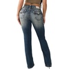 True Religion Women’s Becca Mr Bootcut Sup T Flap Jeans – Mid Rise Bootcut, Stretch Denim Blend, Premium Fabric(Sundown Blue)