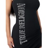 True Religion Women’s Crystal Side Ruch Rib Dress – Cotton Blend, Ruched Detail, Bodycon Silhouette(Jet Black)