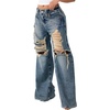 True Religion Women’s Destroyed Jessie Layered Baggy Jean – 100% Cotton Denim, Baggy Fit, Statement Style(Huntington Fade W/ Destroy)