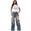 True Religion Women’s Destroyed Jessie Layered Baggy Jean – 100% Cotton Denim, Baggy Fit, Statement Style(Huntington Fade W/ Destroy)