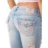 True Religion Women’s Joey MR Flare Big T Flap Jeans – Flare Silhouette, Premium Stretch Denim, Trendy Fit(Hazy Wink W Destroy)