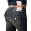True Religion Women’s Joey Single Needle Studded Flap Flare Jeans – Flare Silhouette, Premium Stretch Denim, Trendy Fit(Dark Eclipse Wash)
