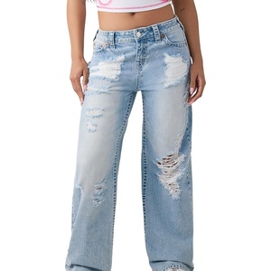 True Religion Women’s Distressed Bobbi Baggy Big T Jeans – Relaxed Baggy Fit, 100% Cotton Denim, Premium Construction(Freckle Wave W Destroy)