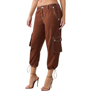 True Religion Women’s Y2K Cargo Mid Rise Capri Pants – 100% Cotton, Mid Rise Fit, Capri Length(Chocolate Fondant)