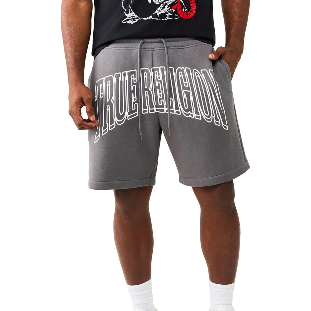 image:imageTrue Religion Mens Groovy Horseshoe Fleece Short Cotton Blend Soft Feel Athletic StyleGranite Grey