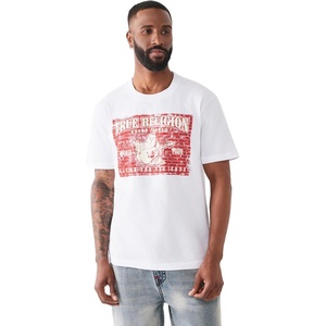 True Religion Men’s Brick Buddha Tee – 100% Cotton T Shirt, Comfortable Fit, Durable Style(Optic White)