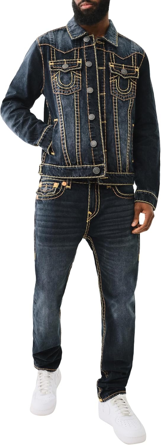 image:imageTrue Religion Ricky SPT StraightLeg Mens Jeans Denim Jeans for Men Designer Jeans Slim StraightChanson Blue Blk Wash