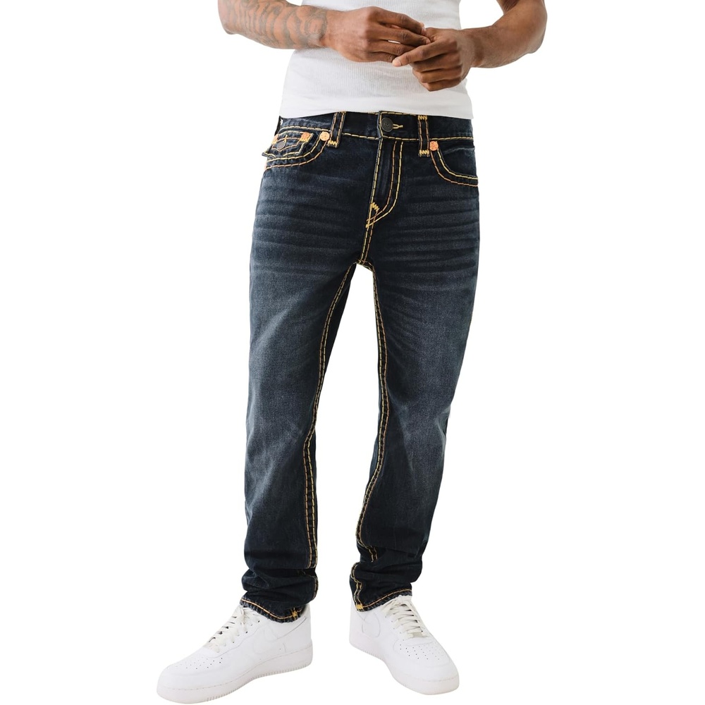 image:imageTrue Religion Ricky SPT StraightLeg Mens Jeans Denim Jeans for Men Designer Jeans Slim StraightChanson Blue Blk Wash