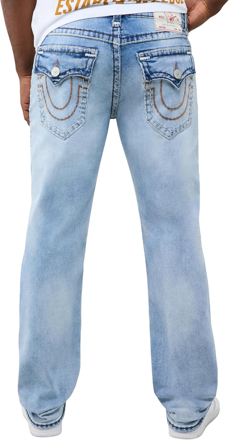 image:imageTrue Religion Mens Ricky Super T Flap Straight Jeans Straight Fit Flap Pocket Detail Cotton BlendSaddlewear Fade Light Wash