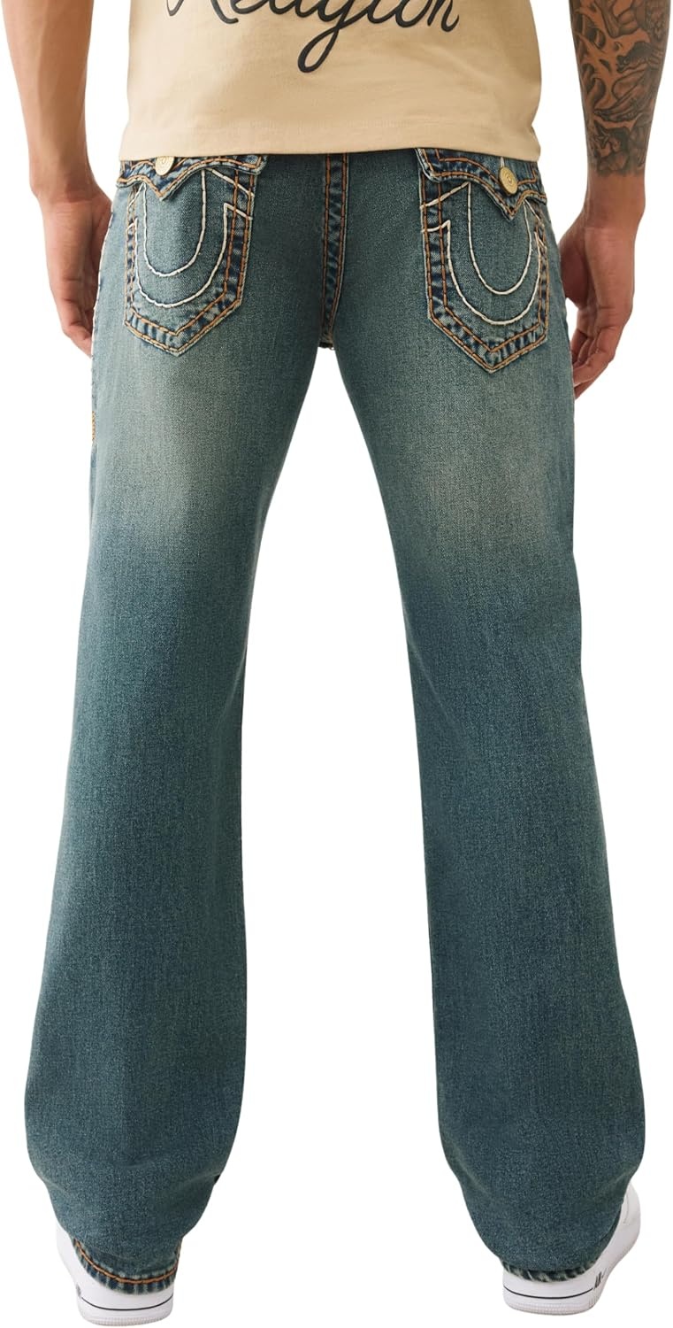 image:imageTrue Religion Mens Ricky Super T Flap Straight Jeans Straight Fit Flap Pocket Detail Cotton BlendSepia Dawn Medium Wash