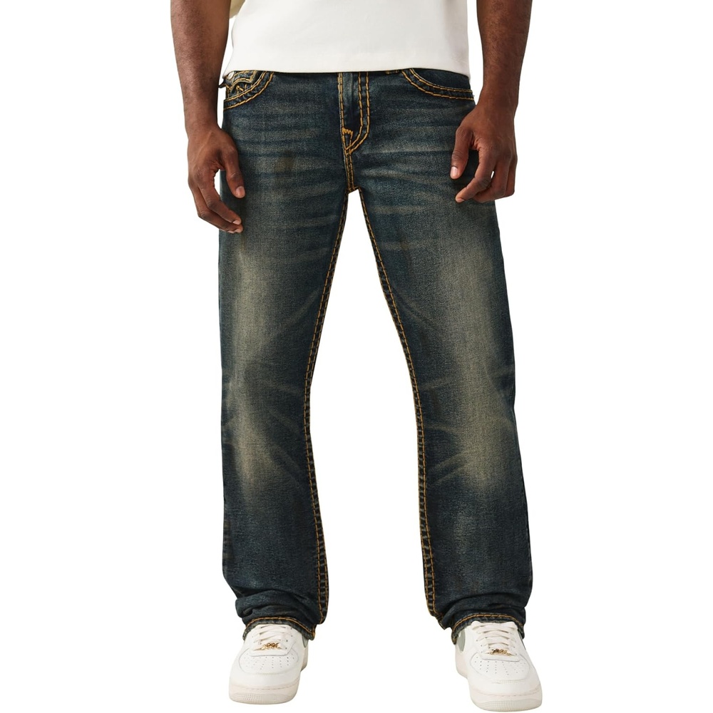 image:imageTrue Religion Mens Ricky Super T Flap Straight Jeans Straight Fit Flap Pocket Detail Cotton BlendDecadense Dark Wash