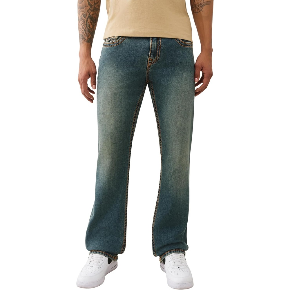 image:imageTrue Religion Mens Ricky Super T Flap Straight Jeans Straight Fit Flap Pocket Detail Cotton BlendSepia Dawn Medium Wash