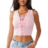 True Religion Women’s Applique Lace Up Rib Tank | Ribbed Stretch Knit(Cherry Blossom)