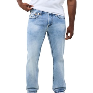 True Religion Men’s Ricky Super T Flap Straight Jeans | Straight Fit, Flap Pocket Detail, Cotton Blend(Saddlewear Fade Light Wash)