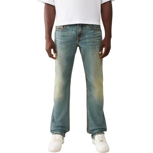 True Religion Men’s Ricky Super T Flap Straight Jeans | Straight Fit, Flap Pocket Detail, Cotton Blend(Steel Drift Medium Wash)