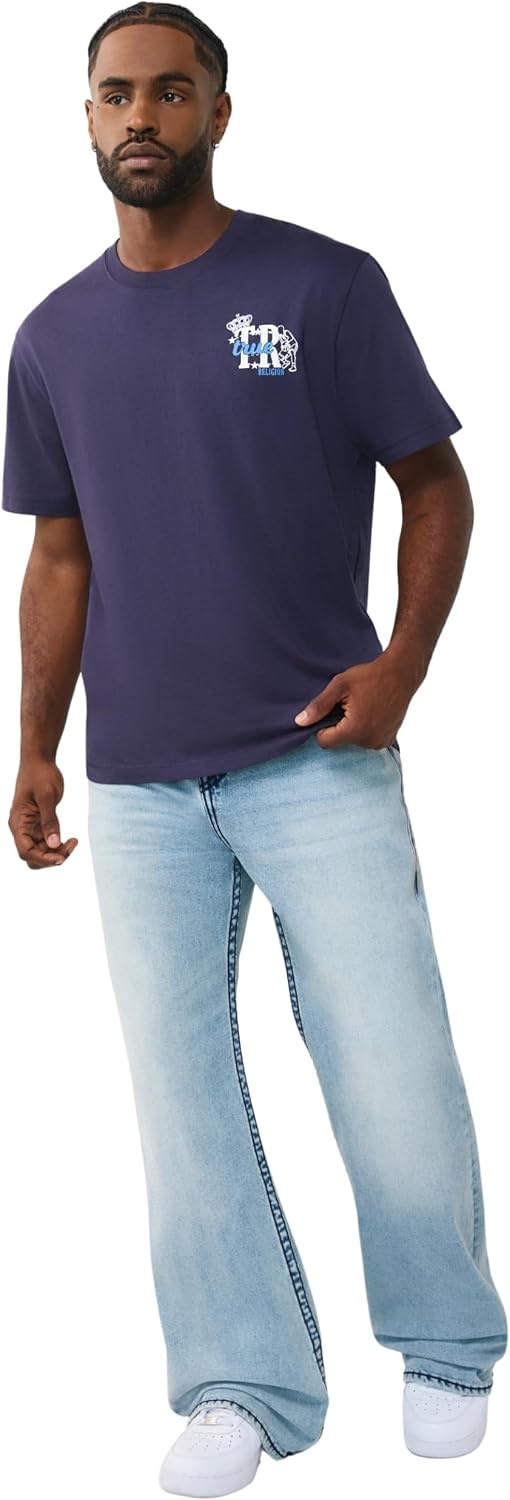 image:imageTrue Religion Mens High Density Logo Tee Graphic Print Crew Neck EuropeanInspired DesignMidnight Navy