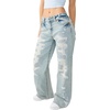 True Religion Bobbi Big T Baggy Jeans for Women – Low Rise Wide Leg Denim with Two-Tone Stitching & Flap Pockets
