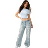 True Religion Bobbi Big T Baggy Jeans for Women – Low Rise Wide Leg Denim with Two-Tone Stitching & Flap Pockets