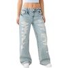 True Religion Bobbi Big T Baggy Jeans for Women – Low Rise Wide Leg Denim with Two-Tone Stitching & Flap Pockets