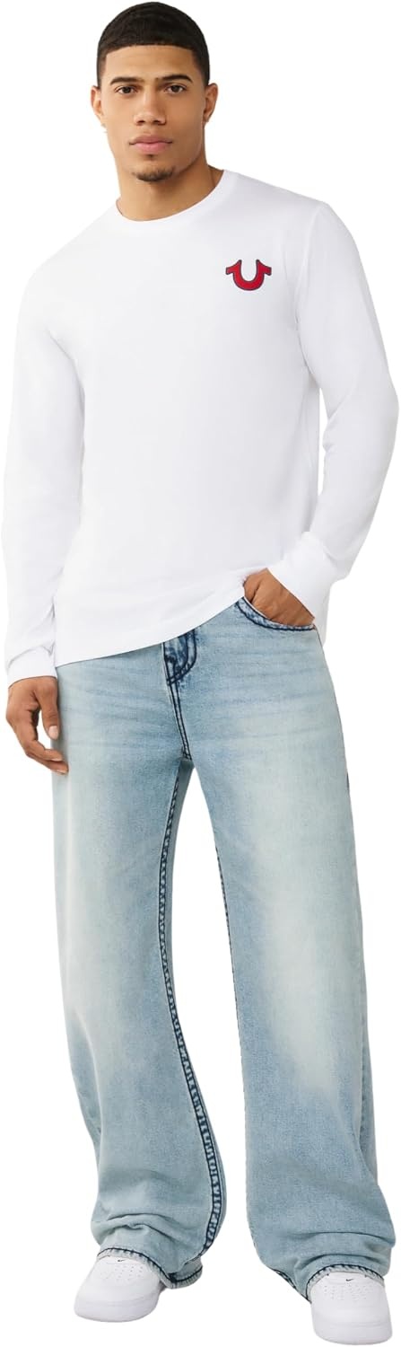 image:imageTrue Religion Mens Vinny Super T Relaxed Jean 34 Acid Wash Super T Stitching Horseshoe Detailing