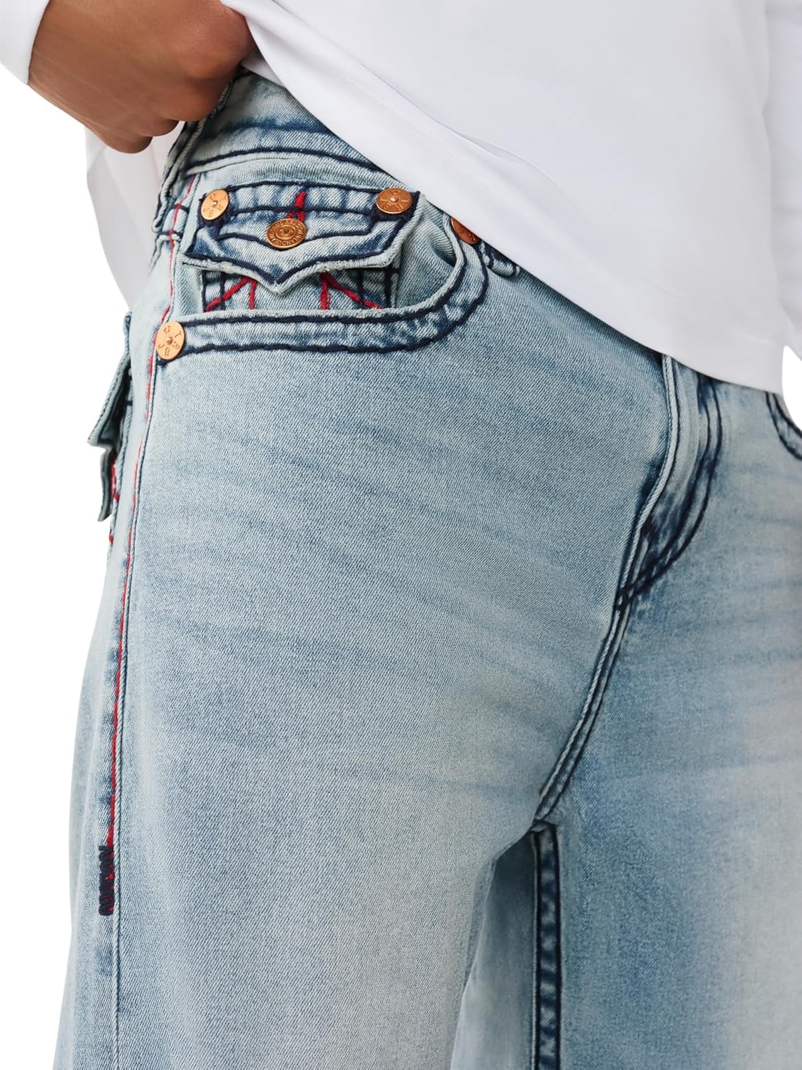 image:imageTrue Religion Mens Vinny Super T Relaxed Jean 34 Acid Wash Super T Stitching Horseshoe Detailing