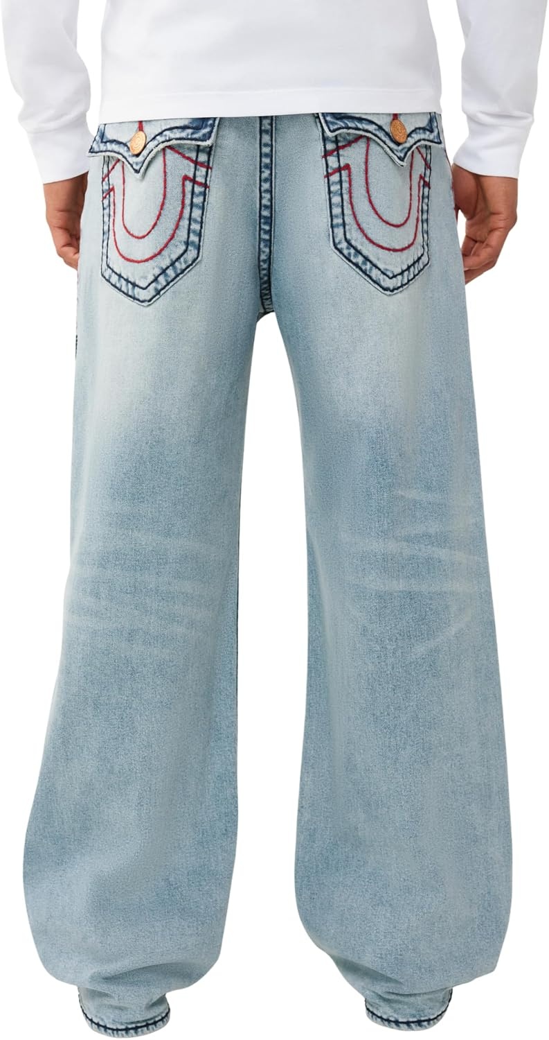 image:imageTrue Religion Mens Vinny Super T Relaxed Jean 34 Acid Wash Super T Stitching Horseshoe Detailing