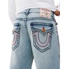 True Religion Men’s Vinny Super T Relaxed Jean 34″ | Acid Wash | Super T Stitching, Horseshoe Detailing