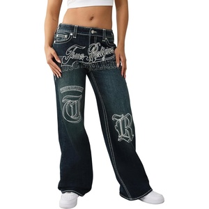 True Religion Women’s TR Embroidery Bobbi Baggy Big T | Mid Rise | Relaxed Fit