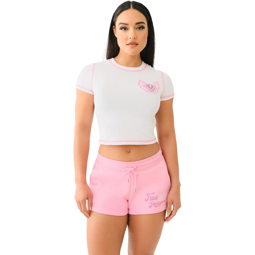 image:imageTrue Religion Womens Contrast Stitch Wing Baby Tee Womens Tops T Shirts for Women Graphic Tees for Women Crew NeckOptic White