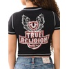 True Religion Women’s Contrast Stitch Wing Baby Tee | Womens Tops | T Shirts for Women, Graphic Tees for Women, Crew Neck(Jet Black)