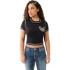 True Religion Women’s Contrast Stitch Wing Baby Tee | Womens Tops | T Shirts for Women, Graphic Tees for Women, Crew Neck(Jet Black)