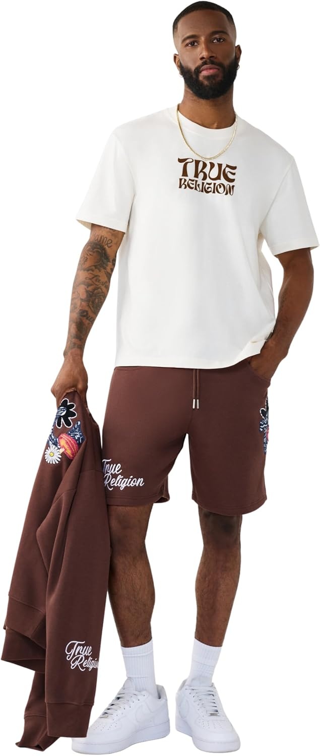 image:imageTrue Religion Mens Buddha Logo Tee Felt Horseshoe Buddha Graphic Premium CottonWinter White