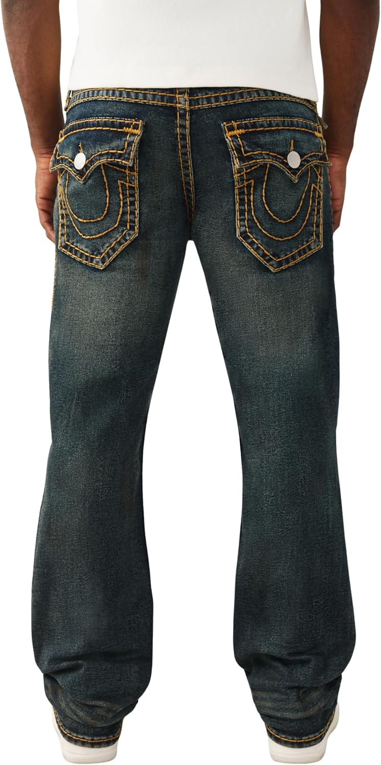image:imageTrue Religion Mens Ricky Super T Flap 34 Straight Jean Straight Leg Fit Super T Flap Back Pockets Stretch DenimDecadense Dark Wash