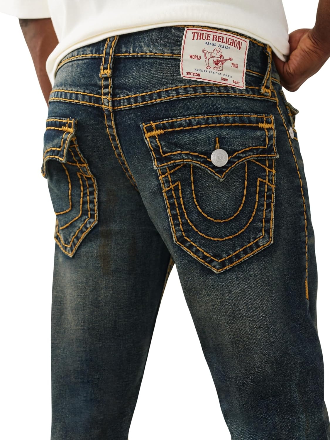 image:imageTrue Religion Mens Ricky Super T Flap 34 Straight Jean Straight Leg Fit Super T Flap Back Pockets Stretch DenimDecadense Dark Wash