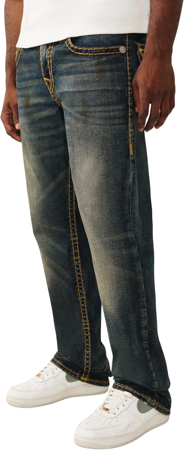 image:imageTrue Religion Mens Ricky Super T Flap 34 Straight Jean Straight Leg Fit Super T Flap Back Pockets Stretch DenimDecadense Dark Wash