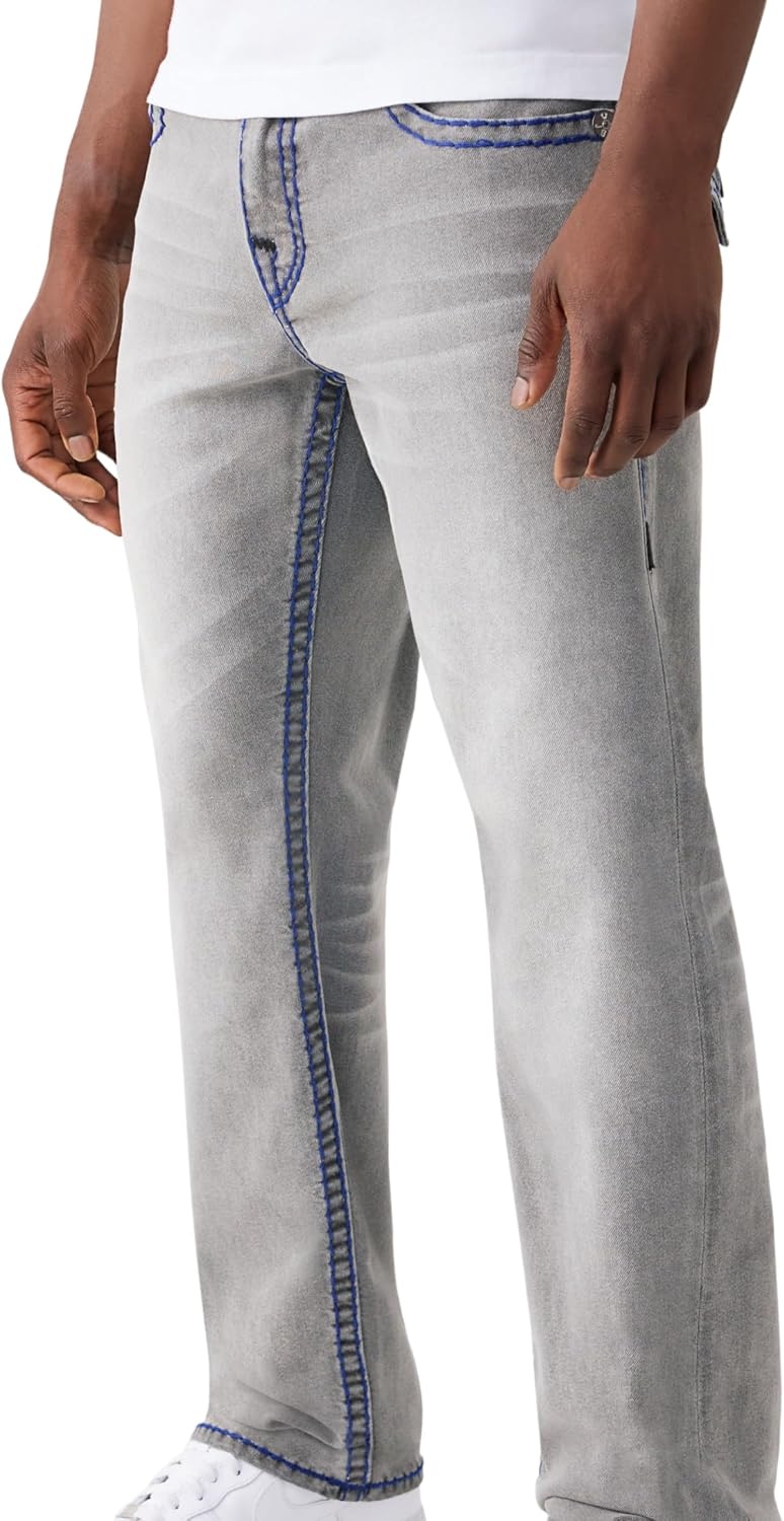 image:imageTrue Religion Mens Ricky Super T Flap 34 Straight Jean Straight Leg Fit Super T Flap Back Pockets Stretch DenimOrbit Dusk Grey Wash
