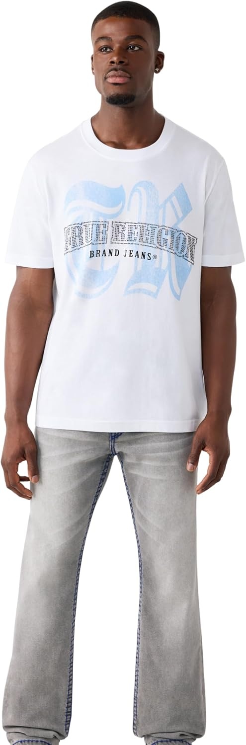 image:imageTrue Religion Mens Ricky Super T Flap 34 Straight Jean Straight Leg Fit Super T Flap Back Pockets Stretch DenimOrbit Dusk Grey Wash